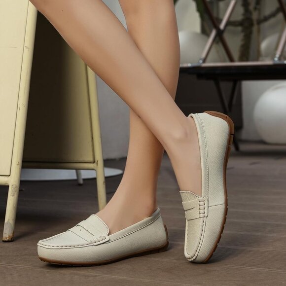 Kordal Women's Beige Leather Comfortable & Lightweight Penny Loafers Flats - Picture 7 of 9